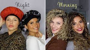 Women sleep cap silk satin night sleep cap hair bonnet hat wide elastic band newtop rated seller. Our Curly Hair Sleep Routines For Preserving Long And Short Curls Overnight With My Seester Funny Youtube