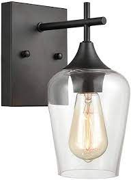 A matte black finish and gold accent socket enhance the. Matte Black Simplicity 1 Light Clear Glass Wall Sconce Industrial Bathroom Vanity Lighting Amazon Com