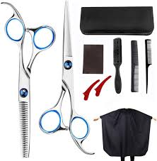 Hair thinning scissors are different from others (like regular hair cutting scissors) as the two blades are different. Amazon Com 10 Pcs Professional Hair Cutting Scissors 6 7inch Barber Thinning Scissors Hairdressing Shears Japanese Hair Cutting Shears Set With Cape Clips Comb For Barber Salon And Home 9010 Blue Home Improvement