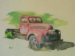 Once Red By Lew Davis Art Cars Truck Art Colorful Drawings