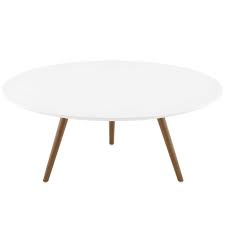The clean lines and impartial. 36 Lippa Round Wood Top Coffee Table With Tripod Base Walnut White Modway Target