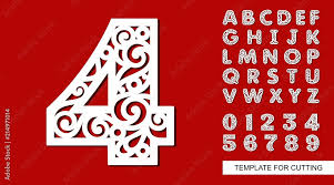 Alphabet refers to the letters of a language, arranged in the order fixed by custom. Number Four 4 Full English Alphabet And Digits 0 1 2 3 4 5 6 7 8 9 Lace Letters And Numbers Template For Laser Cutting Wood Carving Paper Cut And Printing Vector Illustration Stock Vector Adobe Stock