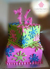 This Two Tier Colour Splash Cake Was Really Fun To Make And So Electricly Popping The Amazing Chiffon Cakes Were Covered In F Two Tier Cake Amazing Cakes Cake