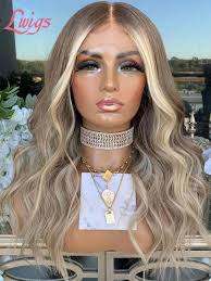 Wigs Human Hair Lace Front Brazilian 100% Virgin Hair Ombre Highlight  Blonde Colored Body Wave Wig
