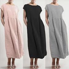 Zanzea Women Summer Round Neck Short Sleeve Cotton Basic Dress Solid Color Dresses Wish Womens Midi Dresses Midi Dress Casual Baggy Dresses