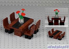 The smooth tabletop is removable to reveal a construction table for use with building blocks, lego, and duplo products. Lego Formal Dining Table W 4 Chairs Flowers Minifigure Home Room Furniture Ebay In 2021 Lego Furniture Lego Activities Cool Lego Creations