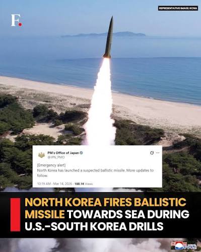 FirstpostNews: North Korea fired a projectile toward the sea on Saturday,  which Japan said may have been a ballistic missile, during ongoing  U.S.–South Korea military drills. The missile landed off North Korea's
