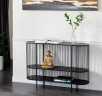 Litton Lane 48 in. Black Extra Large Oval Metal Narrow Open Wire Frame 2  Shelf Console Table 16422 - The Home Depot