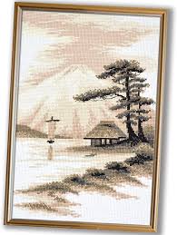 Free dragon dreams cross stitch patterns. Amazon Com Cross Stitch Kit Fujisan Japanese Landscape 7 1 H11 16 Count Aida Cloth Needlepoint Set For Adults With Mount Fuji Landscape Pattern