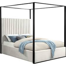 Black metal canopy bed queen. Meridian Jaxcream Q Jax Queen Canopy Bed In Cream Velvet Black Metal