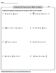 Algebraic expressions class 7 extra questions maths chapter 12 extra questions for class 7 maths chapter 12 algebraic expressions algebraic expressions class 7 extra questions very short answer type question 1. Evaluating Algebraic Expression Worksheets