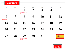 January 2019 Spain Holidays Calendar Holiday Calendar Holiday Calendar Printable Federal Holiday Calendar