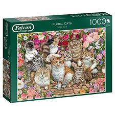 Osvald the tuxedo cat helps sort (and taste test) puzzle pieces while lying in the box. Falcon Deluxe Floral Cats Jigsaw Puzzle 1000 Pieces Falcon In 2020 Floral Cat Cat Jigsaw Puzzle Cats