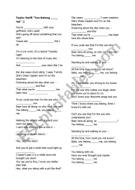 Скачать минус песни «you belong with me» 128kbps. Lyrics You Belong With Me Taylor Swift Esl Worksheet By Mwbj97