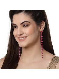 Drop Earrings Pink Bead Earrings Karatcart Pink Beads Long Drop Earrings