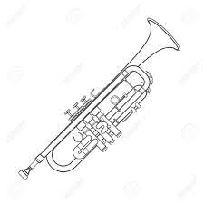 Vector Grey Color Outline Trumpet Technical Illustration White Trumpet Tattoo Technical Illustration Trumpet