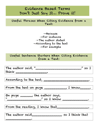 This Anchor Chart Provides Students With Useful Phrases When Introducing Evidence Or Citing Evidence Fro Citing Evidence Sentence Starters Citing Text Evidence