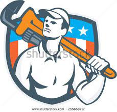 Illustration Of A Plumber Carrying Monkey Wrench On Shoulder Looking Up To The Viewed From Front Side Set Inside Shiel Retro Illustration Retro Vector Usa Flag