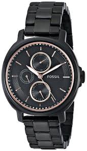 Black And Rose Gold Watch Womens Fossil Womens Es3451 Chelsey Multifunction Stainless Steel Watch Black And Rose Gold Tone Fossil Watches Women Fossil Watches Fashion Watches