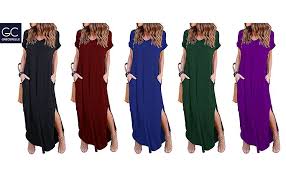 Grecerelle Women S Casual Loose Pocket Long Dress Short Sleeve Split Maxi Dress Black Xs Cheap Maxi Dresses Casual Dresses For Women Birthday Outfit For Women