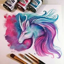 Unicorn With Galaxy Coloured Hair Color Pencil Drawing Unicorn Drawing Color Pencil Art