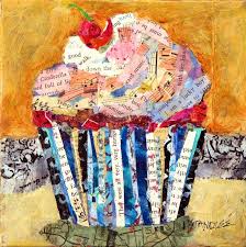 Nancy Standlee Fine Art Cupcake Collage 12082 Oh I Am A Lucky Boy Torn Paper Painting By Texas Collage Art Paper Collage Art Collage Artists Art Quilts