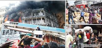 The market has no particular address because it sprawls across so many streets on the island. Fire Guts Lagos Factory Balogun Dosunmu Market Buildings Punch Newspapers