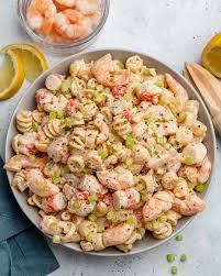 Grilled shrimp with pesto whether you serve this grilled shrimp dish for dinner or an appetizer, it disappears in a flash. Healthy Creamy Shrimp Pasta Salad Healthy Fitness Meals