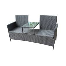 A coffee table should measure 16 to 18 inches from the floor to the tabletop. Aleko Rtf008bk Rattan Wicker Indoor Outdoor Dual Seated Sofa With Coffee Table Black