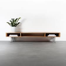 Mid Century Wide Tv Stand Or Coffee Table Minimalist Solid Oak On Hairpin Legs Marston Minimalist Coffee Table Oak Tv Stand Coffee Table