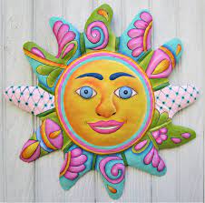Painted Metal Sun Outdoor Metal Art Wall Decor Sun Garden Etsy Outdoor Metal Art Metal Sun Wall Art Metal Wall Hangings