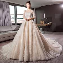 Das perfekte hochzeitskleid für jede frau. Vintage Champagner Brautkleider Hochzeitskleider 2018 A Linie Eckiger Ausschnitt 1 2 Armel Ruckenfreies Kristall Perlenstickerei Glanz