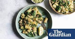 Hetty Mckinnon S Avocado Pesto Pasta Salad With Sugar Snap Peas And Green Olives Recipe Olive Recipes Sweet Corn Salad Recipe Sweetcorn Salad