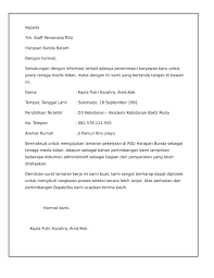 Melalui surat lamaran ini saya mengajukan diri untuk melamar kerja di rumah sakit indah sejahtera yang bapak/ibu pimpin sebagai dokter spesialis. 20 Contoh Surat Lamaran Kerja Di Rumah Sakit Terbaru Contoh Surat