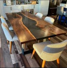 Pair your table with a sleek leather chair with metal accents like brass or chrome to give off a more contemporary vibe. Epoxy Resin Acacia Table Top Black 6x3ft Woodify Canada