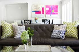 You'll receive email and feed alerts when new items arrive. Brown Leather Sofa With Green Pillows Transitional Living Room