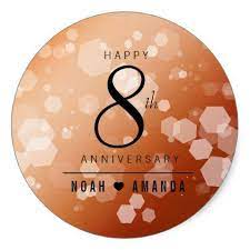 Elegant 8th Bronze Wedding Anniversary Celebration Classic Round Sticker Bronze Wedding Anniversary Bronze Anniversary Gifts Wedding Anniversary Celebration
