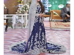 Heavy Embroidered Blue Chiffon Bridal Maxi Dress Maxi Dress Wedding Bridal Maxi Dress Pakistani Maxi Dresses