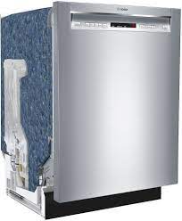 A series 500 bosch dishwasher includes a more flexible, easy glide third rack that allows tall items to be washed on the rack below, plus either a pocket handle or a towel bar door handle. Bosch 300 Series 24 Recessed Handle Dishwasher With Stainless Steel Tub Stainless Steel Shem63w55n Best Buy