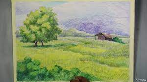 Tilt the pencil and draw the area uncovered with snow on the other side. A Landscape With Colored Pencil Step By Step Paintingtube