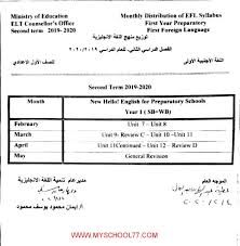 توزيع منهج اللغة الانجليزية للصف الاول الاعدادى ترم ثانى 2020