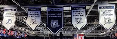 The 5 Championship Banners Of The Tampa Bay Lightning Inside The Amalie Arena Tampa Bay Lightning Bay Sports Sports Arena