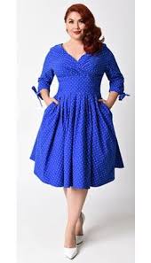 Unique Vintage Plus Size 1950s Royal Blue White Pin Dot Diana Swing Dress Plus Size Fashion Plus Size Dresses Plus Size Wedding Dresses With Sleeves