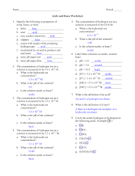 Acids/bases & ph worksheet (continued). Acids And Bases