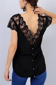 31 95 Tl Siyah V Yaka Sirt Detayli Bayan Bluz 15227b Modamizbir Bluz V Yaka Siyah