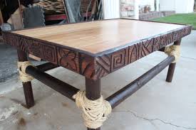 My Newly Constructed Tiki Table Bamboo Top Pine For The Sides Tiki Bar Decor Tiki Hut Tiki Room