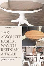 Diy Refinished Farmhouse Table Beginner Tutorial Her Happy Home Farmhouse Kitchen Table Diy Round Farmhouse Table Diy Kitchen Table