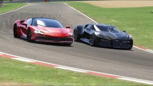 Bugatti La Voiture Noire Vs Ferrari Sf90 Stradale At Brands Hatch In 2020 Bugatti Ferrari Amazing Cars