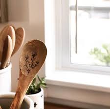 Olive Wood Floral Wood Burned Kitchen Utensil Olive Wood Wood Diy Wood Etching