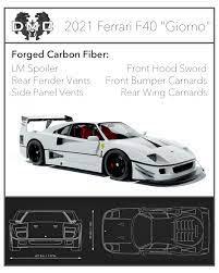 Translating as 'track' in italian, the pista spider is the culmination of all of the experience that ferrari gained on the world's circuits by the challenge. Ferrari F40 Forged Carbon Fiber Front Hood Bonnet Sword Evo Lemans Lm Body Kit Aero Kit Dmc